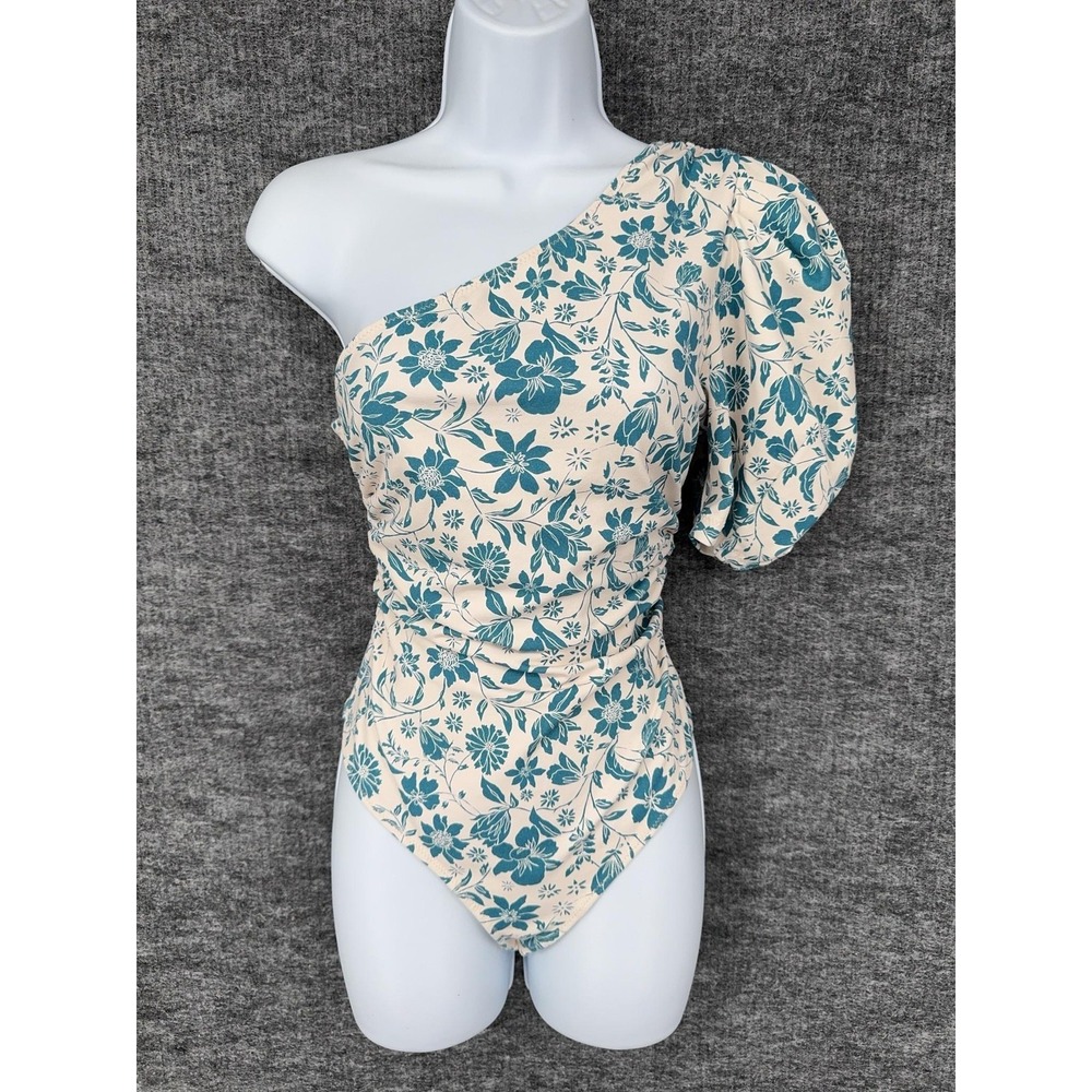 Free‎ People Bodysuit Womens Small Green Intimately One Shoulder Puff Sleeve
